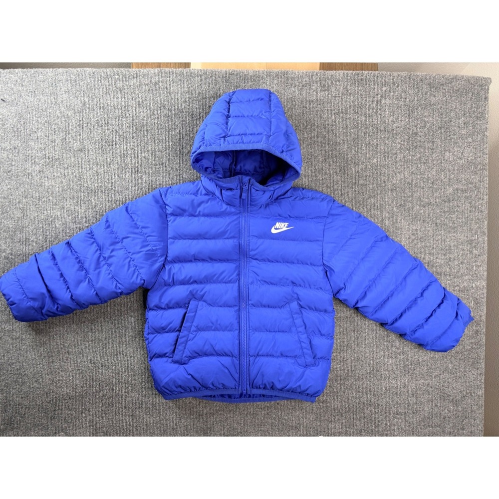 Nike Kids Small Royal Blue Puffer Jacket Hooded Insulated Full Zip Coat Pockets